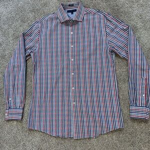 Tommy Hilfiger Slim Fit Plaid Button Down Shirt - Red Blue White Check